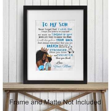 African American Art 11x14 - Black Art - Boy Room Poster - To My Son Gifts from Mom - Blue Baby Boy Nursery Decor - Kids Bedroom Wall Art - Toddler Room Decor - Nursery Art decoration - Family Decor