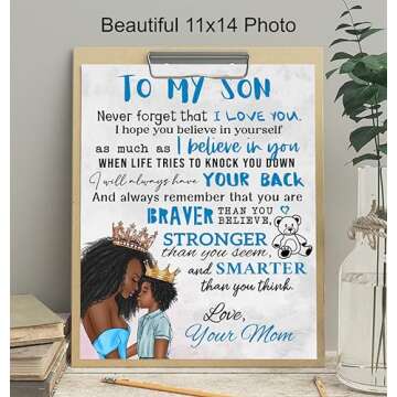 African American Art 11x14 - Black Art - Boy Room Poster - To My Son Gifts from Mom - Blue Baby Boy Nursery Decor - Kids Bedroom Wall Art - Toddler Room Decor - Nursery Art decoration - Family Decor