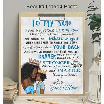 African American Art 11x14 - Black Art - Boy Room Poster - To My Son Gifts from Mom - Blue Baby Boy Nursery Decor - Kids Bedroom Wall Art - Toddler Room Decor - Nursery Art decoration - Family Decor
