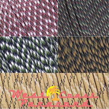 West Coast Paracord Camo Color Nylon Military Paracord 550 Type III 7 Strand Utility Cord Rope - 100...
