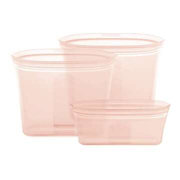 Zip Top Reusable Food Storage Bags | 3 Bag Set [Peach] - 2 Sandwich, 1 Snack | Silicone Meal Prep Co...