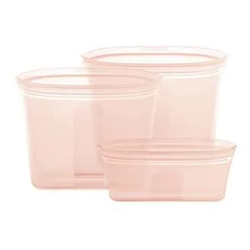 Zip Top Reusable Food Storage Bags | 3 Bag Set [Peach] - 2 Sandwich, 1 Snack | Silicone Meal Prep Co...