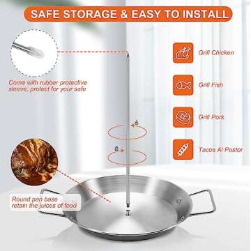 Al Pastor Skewer for Grill, Stainless Steel Vertical Skewer, Brazilian Vertical Spit Stand with 3 Re...