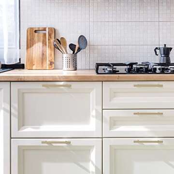 QOGRISUN 2-Pack Solid Brass Cabinet Pulls, Gold Euro Style T Bar Handles, 5-Inch Hole Center for Kitchen Drawer Dresser Cupboard, 7-Inch Total Length, Brushed Brass Finish