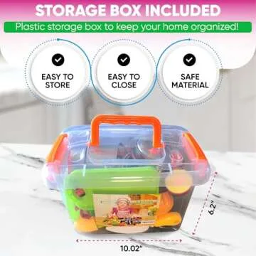 FUNERICA Toddler Kitchen Accessories Playset with Cutting Food Vegetables and Stainless-Steel Play Pots - Pretend Kids Cooking Utensils - Apron & Chef Hat - Toy Knife & Cutting Board for Girls & Boys