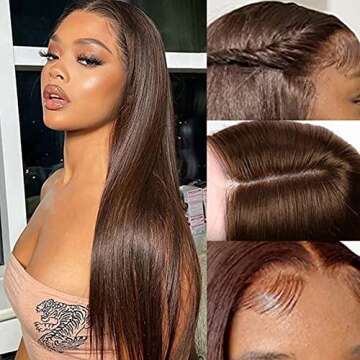 Chocolate Brown Wig Straight 5x5 HD Transparent Colored Lace Front Wigs Human Hair #4 Dark Brown Pre Plucked Lace Closure Wig For Black Women Brazilian Virgin Lace Wig Glueless Lace Wigs 180% Density YMSGIRL (16inch)