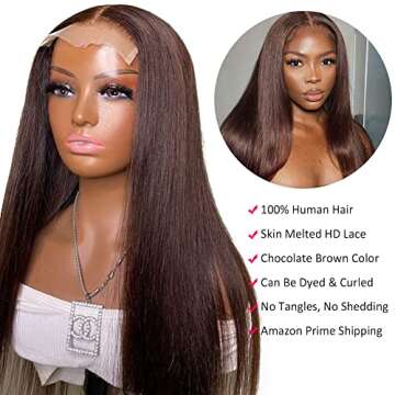 Chocolate Brown Wig Straight 5x5 HD Transparent Colored Lace Front Wigs Human Hair #4 Dark Brown Pre Plucked Lace Closure Wig For Black Women Brazilian Virgin Lace Wig Glueless Lace Wigs 180% Density YMSGIRL (16inch)