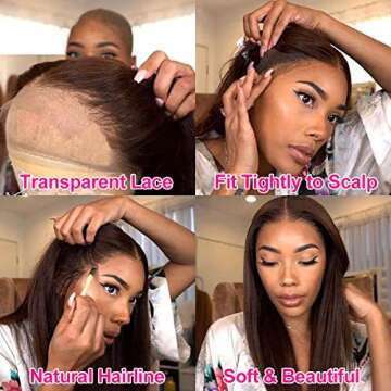 Chocolate Brown Wig Straight 5x5 HD Transparent Colored Lace Front Wigs Human Hair #4 Dark Brown Pre Plucked Lace Closure Wig For Black Women Brazilian Virgin Lace Wig Glueless Lace Wigs 180% Density YMSGIRL (16inch)