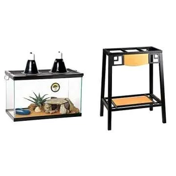 Zilla 10 Gallon Pet Desert Reptile Starter Terrarium Habitat Kit with Metal Stand Bundle