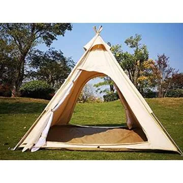 7'x7' Outdoor Cotton Canvas Bell Tent for Family Camping, 2-3 Person Teepee