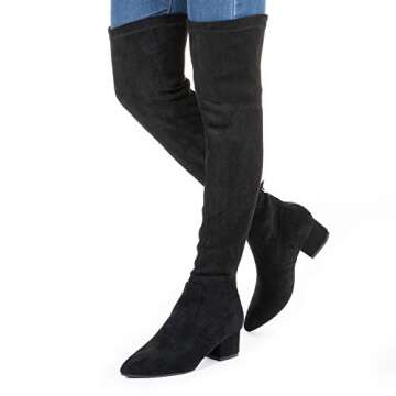 N.N.G Over the Knee Boots for Women Black Size 7.5 Thigh High Low Heel Winter OTK Long Block Suede Comfort Ladies Pointed Toe