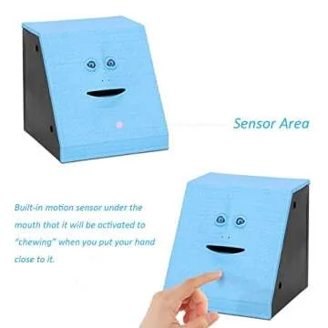 Youngine Novelty Face Bank Coin Eating Savings Bank Kids Money Saving Collection Piggy Bank (Blue Brick)