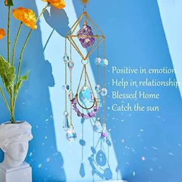 Amethyst Crystal Suncatcher - Hanging Gold Plated Garden Sun Catcher for Windows, Healing Amethyst Crystal Decor for Home, Gift for Christmas Birthday Valentine Mothers Day