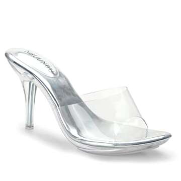 NBUUNBU Silver Clear Heels For Women Dress Shoes Transparent Strap Sexy Stilletos Heels Open Toe High Silver Heeled Sandals Pump Mules