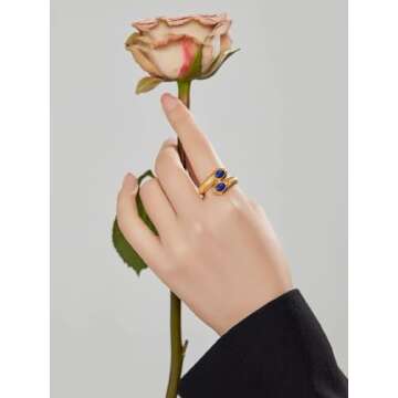 Dikixe Western Natural Lapis Lazuli Snake Shape Statement Ring, Blue Gemstone18K Gold Plated Minimal...