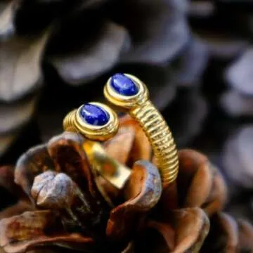 Dikixe Western Natural Lapis Lazuli Snake Shape Statement Ring, Blue Gemstone18K Gold Plated Minimalist Stack Cocktail Party Ring for Women