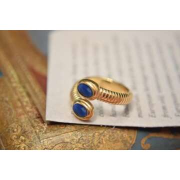 Dikixe Western Natural Lapis Lazuli Snake Shape Statement Ring, Blue Gemstone18K Gold Plated Minimalist Stack Cocktail Party Ring for Women
