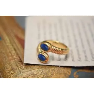 Dikixe Western Natural Lapis Lazuli Snake Shape Statement Ring, Blue Gemstone18K Gold Plated Minimalist Stack Cocktail Party Ring for Women