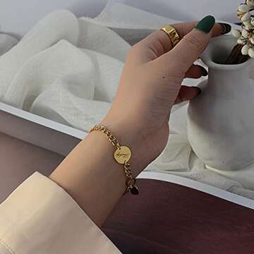 A D. ALLEN & DANMI. AD Jewelry 18 K Gold Plated Love Bangle Bracelet 2 PCS Set CZ Stone Stainless Steel Bangle for Women 2 sets (Lucky Chain & Bangle)