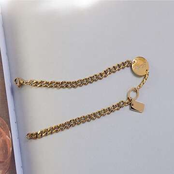 A D. ALLEN & DANMI. AD Jewelry 18 K Gold Plated Love Bangle Bracelet 2 PCS Set CZ Stone Stainless Steel Bangle for Women 2 sets (Lucky Chain & Bangle)