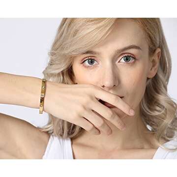 A D. ALLEN & DANMI. AD Jewelry 18 K Gold Plated Love Bangle Bracelet 2 PCS Set CZ Stone Stainless Steel Bangle for Women 2 sets (Lucky Chain & Bangle)