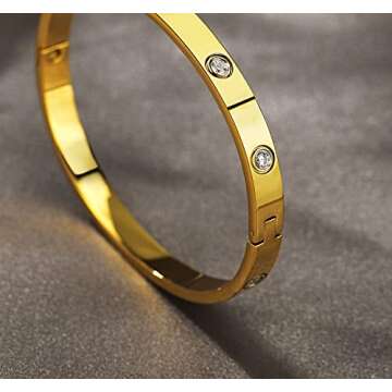 A D. ALLEN & DANMI. AD Jewelry 18 K Gold Plated Love Bangle Bracelet 2 PCS Set CZ Stone Stainless Steel Bangle for Women 2 sets (Lucky Chain & Bangle)