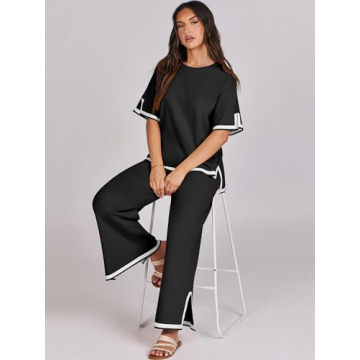 Caracilia Women's Knit Two Piece Lounge Outfit Set