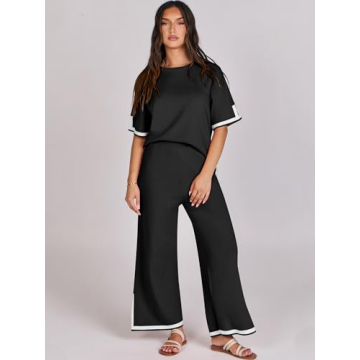 Caracilia Women's Knit Two Piece Lounge Outfit Set