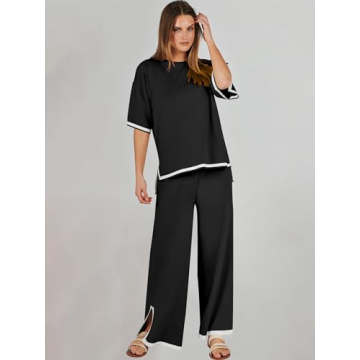 Caracilia Women's Knit Two Piece Lounge Outfit Set