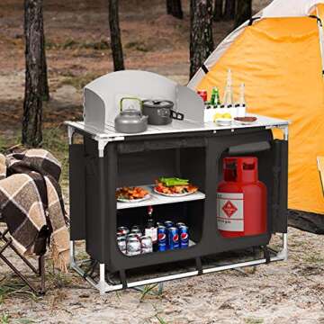 Giantex Outdoor Camping Kitchen Table - Portable Cooking Station for BBQ, Picnics & More