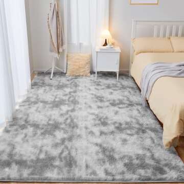 Puremy Ultra Soft Area Rugs for Living Room, 5x7 Tie-Dyed Light Grey Fluffy Plush Rugs for Bedroom, Non-Slip Floor Carpet for Nursery, Bedside, Playroom, Corridor, Indoor Decor