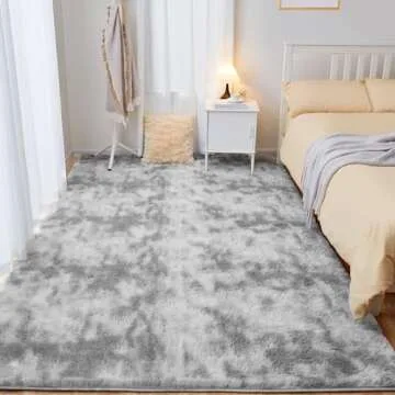 Puremy Ultra Soft Area Rugs for Living Room, 5x7 Tie-Dyed Light Grey Fluffy Plush Rugs for Bedroom, Non-Slip Floor Carpet for Nursery, Bedside, Playroom, Corridor, Indoor Decor