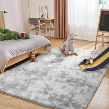 Puremy Ultra Soft Area Rugs for Living Room, 5x7 Tie-Dyed Light Grey Fluffy Plush Rugs for Bedroom, Non-Slip Floor Carpet for Nursery, Bedside, Playroom, Corridor, Indoor Decor