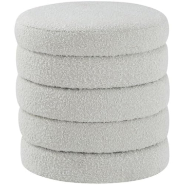 Meridian Furniture 153 Cream Aphia Collection Modern Boucle Ottoman – 15" W x 15" D x 15" H, Styli...