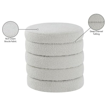 Meridian 153 Cream Boucle Ottoman | Modern Elegant Design