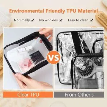 DARIN Clear Toiletry Bag 3Pack TPU Makeup Cosmetic Bag TSA Approved Toiletry Bag, Waterproof Travel Liquid Bag for Air Flight, Clear Travel Carry On Pouch for Women and Men -(Clear, 1L+1M+1S)