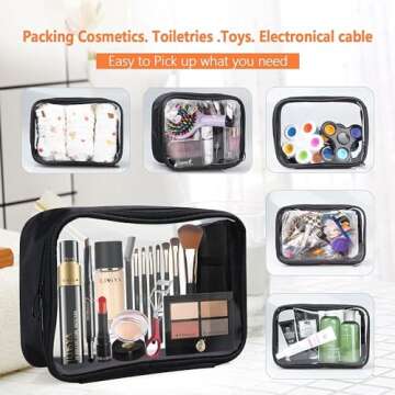 DARIN Clear Toiletry Bag 3Pack TPU Makeup Cosmetic Bag TSA Approved Toiletry Bag, Waterproof Travel Liquid Bag for Air Flight, Clear Travel Carry On Pouch for Women and Men -(Clear, 1L+1M+1S)