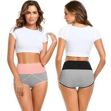 MISSWHO Womens High Waisted Plus Size Soft Cotton Underwear Tummy Control Briefs C Setion Laides Postpartum Underware 5 Pack Panties X-Large