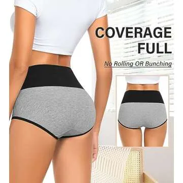 MISSWHO Womens High Waisted Plus Size Soft Cotton Underwear Tummy Control Briefs C Setion Laides Postpartum Underware 5 Pack Panties X-Large