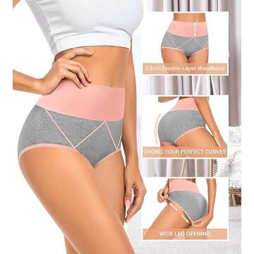 MISSWHO Womens High Waisted Plus Size Soft Cotton Underwear Tummy Control Briefs C Setion Laides Postpartum Underware 5 Pack Panties X-Large