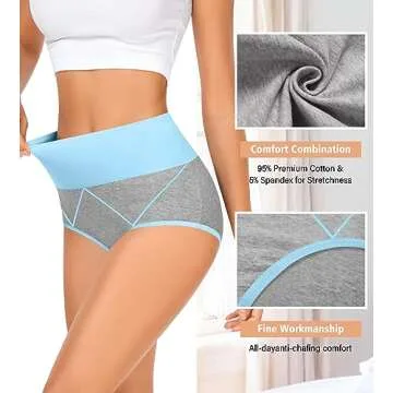 MISSWHO Womens High Waisted Plus Size Soft Cotton Underwear Tummy Control Briefs C Setion Laides Postpartum Underware 5 Pack Panties X-Large