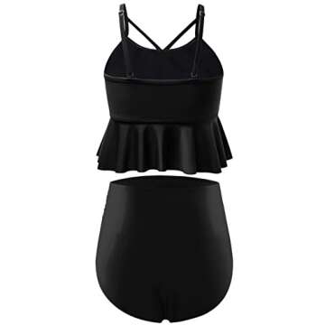 GINKANA Maternity Bikini Set Flounce Ruffle Maternity Swimsuits High Waisted 2 Piece Swimsuits Pregnancy Bathing Suit,Black,L