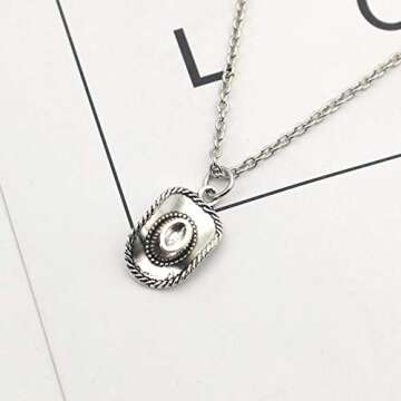 xuanhang 925 Sterling Silver Plated Cowboy Hat 3D Cap Charm Pendant Necklace