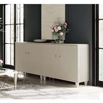 WAMPAT Buffet Cabinets Sideboards, 70.8" Wood Credenza Console Tables with 4 Doors, 2-in-1 Kitchen Storage Cabinets with 6 Compartments & Solid Wood Legs for Living Room, Hallway, Beige