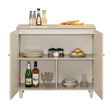 WAMPAT Buffet Cabinets Sideboards, 70.8" Wood Credenza Console Tables with 4 Doors, 2-in-1 Kitchen Storage Cabinets with 6 Compartments & Solid Wood Legs for Living Room, Hallway, Beige