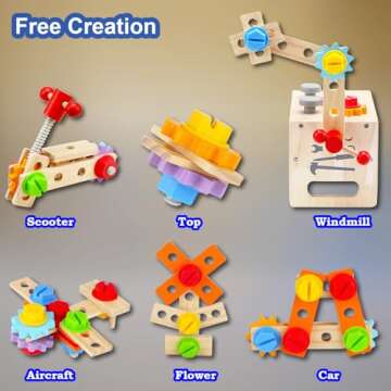 LMRLWPTF Wooden Tool Toys for Kids 3 4 5 Year Old Boys Girls, STEM Toys for Toddler, Educational Montessori Fine Motor Skills Toys for 3 4 5 Year Old, Learning Birthday Gifts for Boys Girls Age 3-5