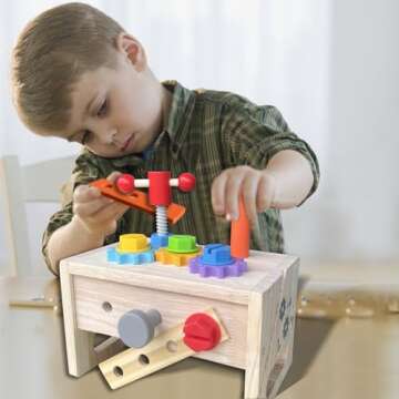 LMRLWPTF Wooden Tool Toys for Kids 3 4 5 Year Old Boys Girls, STEM Toys for Toddler, Educational Montessori Fine Motor Skills Toys for 3 4 5 Year Old, Learning Birthday Gifts for Boys Girls Age 3-5