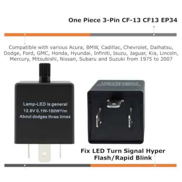 iJDMTOY 3-Pin CF-13 LED Electronic Flasher Relay with Speed Adjustment