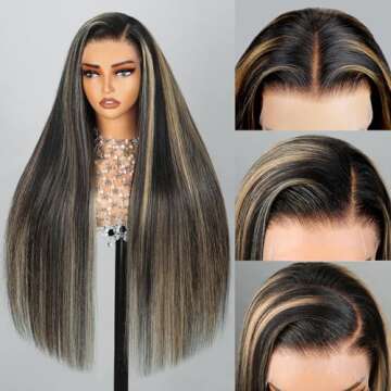 Arabella Highlight Lace Front Wig Human Hair 13x4 Ombre Lace Front Wig Human Hair 210% Density Real ...