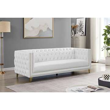 Sophisticated Elegance: Meridian Furniture's Modern White Vegan Leather Sofa